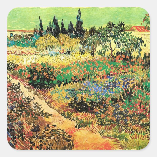 Flowering Garden with Path by Vincent van Gogh Square Sticker (Front)