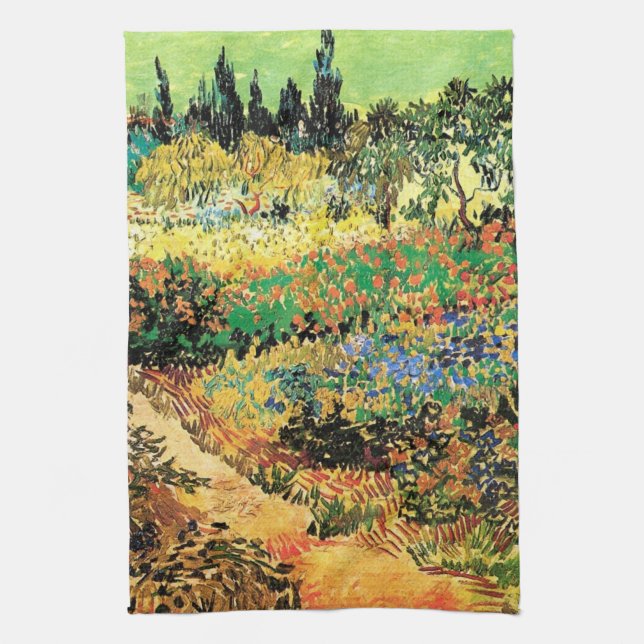 Flowering Garden with Path by Vincent van Gogh Tea Towel (Vertical)