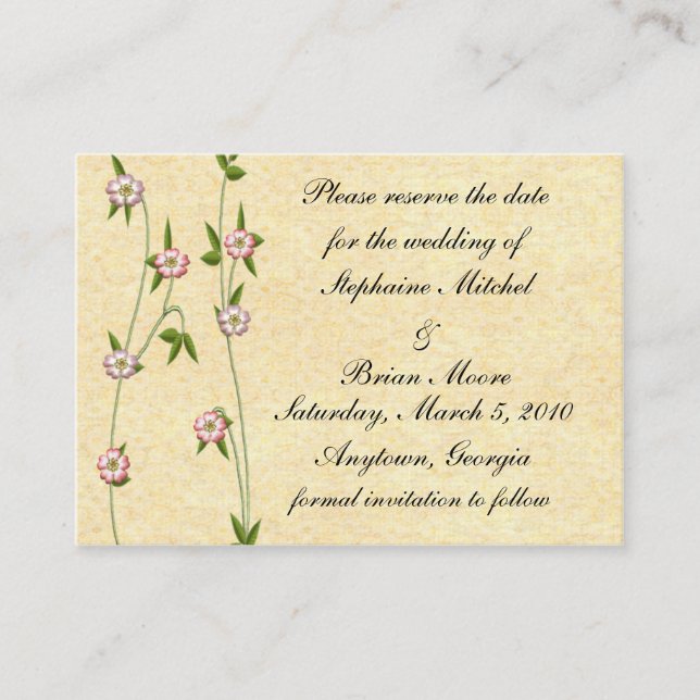 Flowering Ivy Save The Date Business Card (Front)