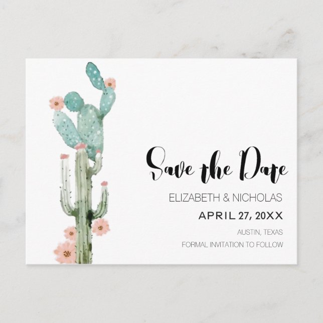 Flowering Love - Cactus Photo Save The Date Announcement Postcard (Front)