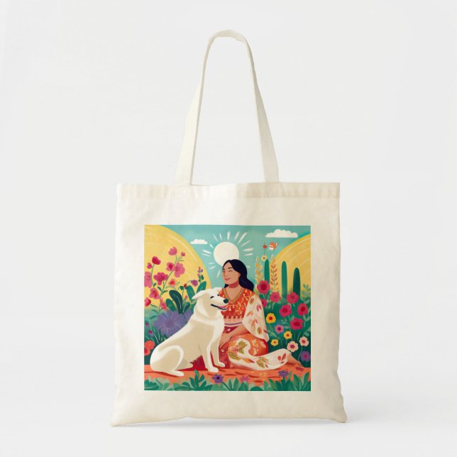 Flowering Love for Self, Woman & Rescue Dog Tote Bag (Front)