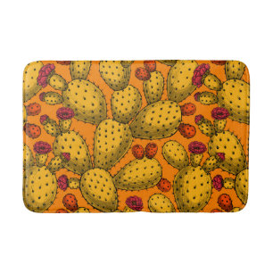 Flowering opuntia in yellow bath mat