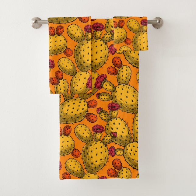 Flowering opuntia in yellow bath towel set (Insitu)