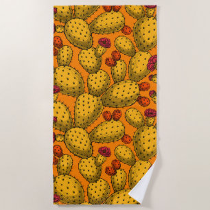 Flowering opuntia in yellow beach towel