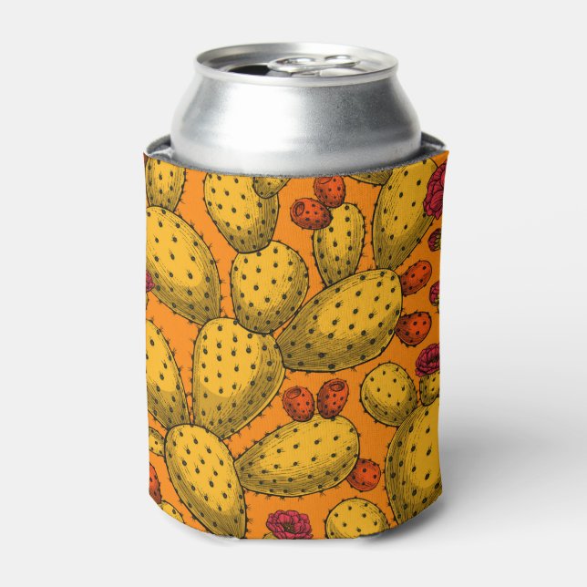 Flowering opuntia in yellow can cooler (Can Front)