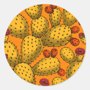 Flowering opuntia in yellow classic round sticker