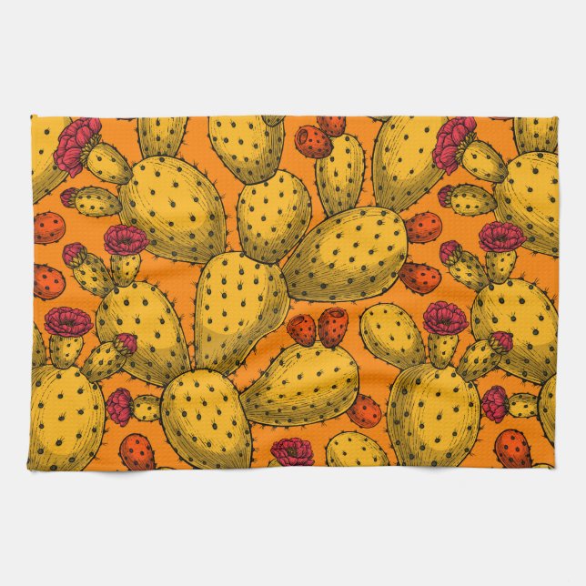 Flowering opuntia in yellow tea towel (Horizontal)