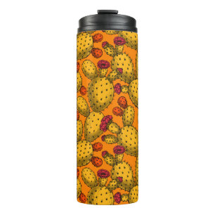 Flowering opuntia in yellow thermal tumbler