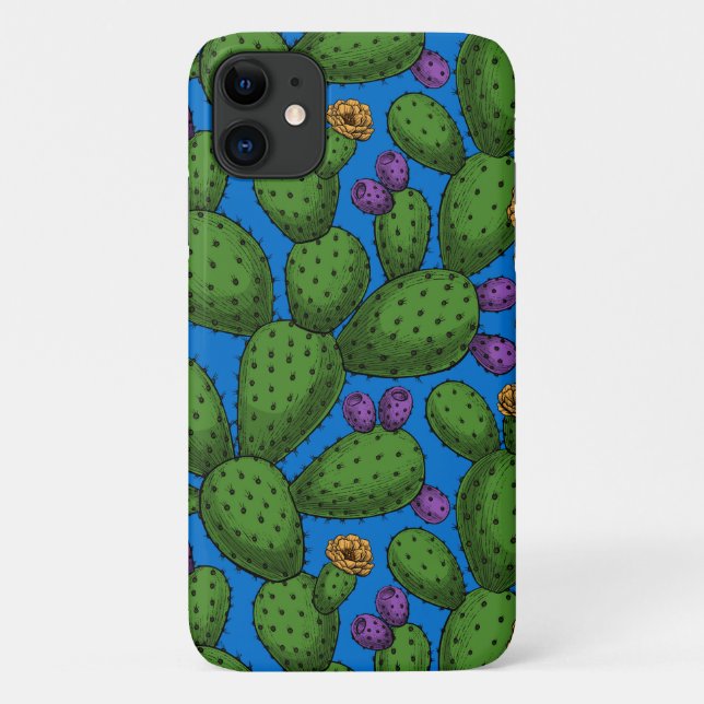 Flowering opuntia on blue Case-Mate iPhone case (Back)