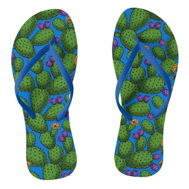 Flowering opuntia on blue jandals (Footbed)