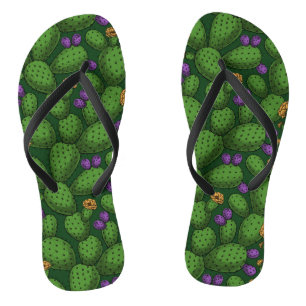 Flowering opuntia on dark green jandals