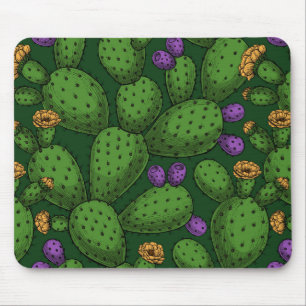 Flowering opuntia on dark green mouse pad
