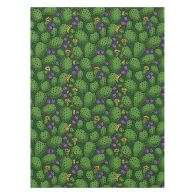 Flowering opuntia on dark green tablecloth (Front)