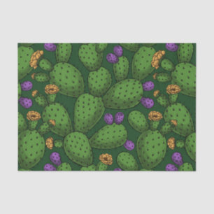 Flowering opuntia on dark green tissue paper