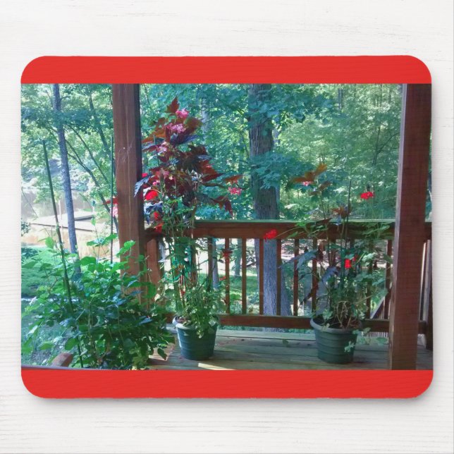 Flowering Plants on Wooden Porch 3 Mouse Pad (Front)