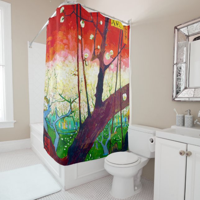 Flowering Plum Tree (after Hiroshige), Van Gogh Shower Curtain (In Situ)
