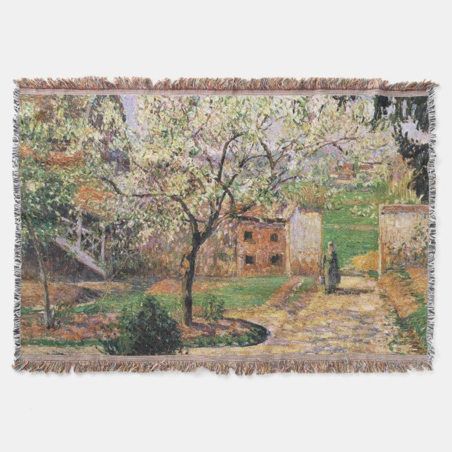 Flowering Plum Tree, Eragny Camille Pissarro   Throw Blanket (Front)