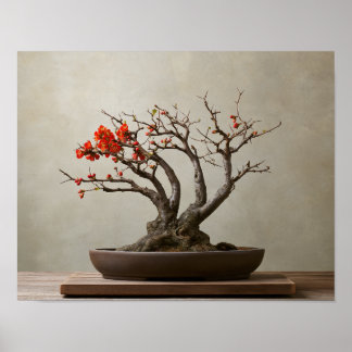 Flowering Quince Bonsai Art Print | Japanese Art