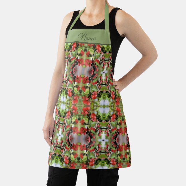 Flowering Quince Red Blossom Pattern Personalised Apron (Insitu)
