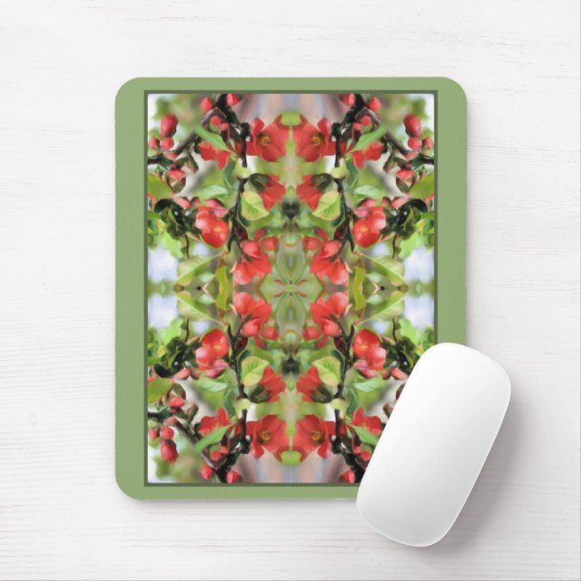 Flowering Quince Red Blossoms Abstract  Mouse Pad (With Mouse)