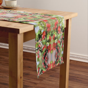 Flowering Quince Red Blossoms Abstract Pattern  Short Table Runner