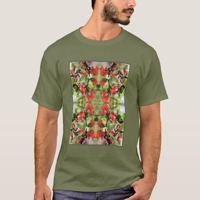 Flowering Quince Red Blossoms Abstract  T-Shirt (Front)