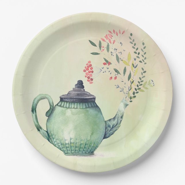 Flowering Teapot Paper Plate (Front)