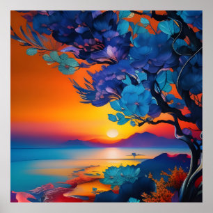 Flowering Tree at the Lake at sunrise Poster