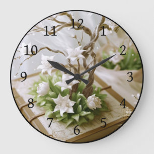 Flowering Tree Growing From a Book Large Clock