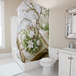 Flowering Tree Growing From a Book Shower Curtain