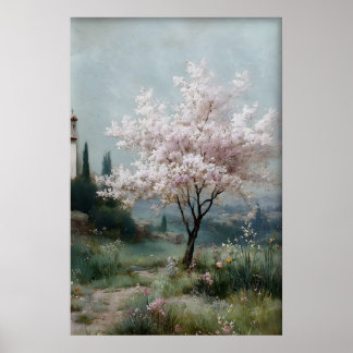 Flowering Trees Print, Antique Spring Field Poster