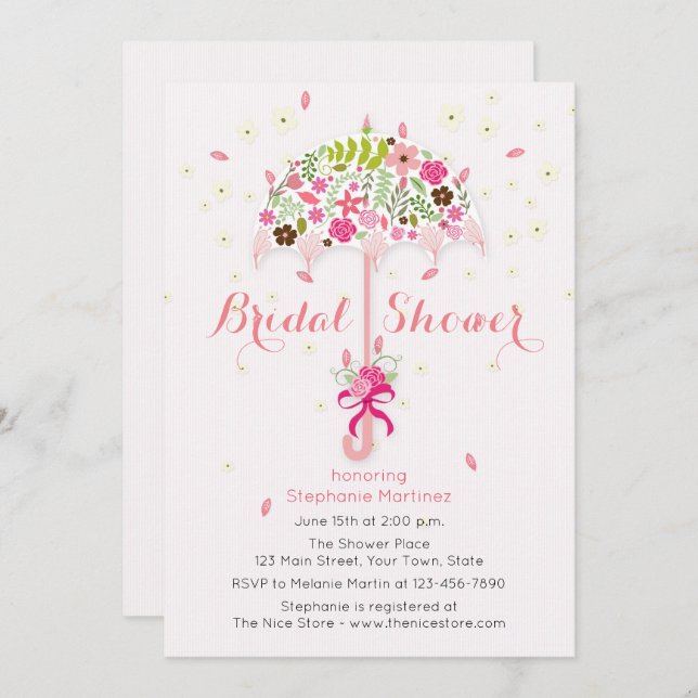 Flowering Umbrella Bridal Shower Invitation (Front/Back)