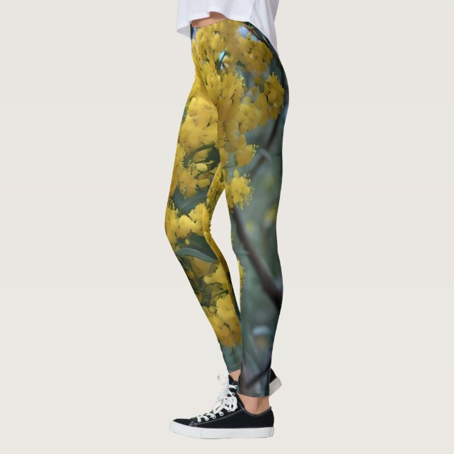 Flowering Yellow Australian Wattle Tree, Leggings (Left)