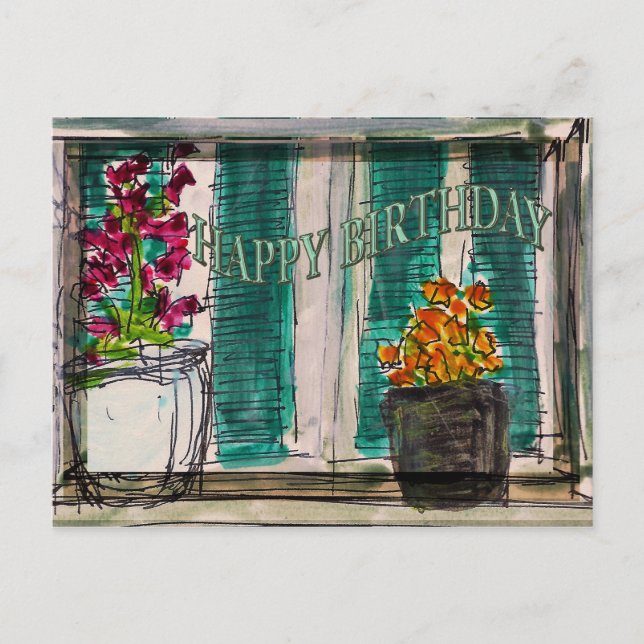 Flowerpots Birthday Postcard (Front)