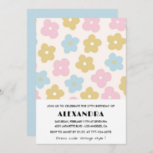 Flowers 27th birthday invitations Retro Blue Pink 