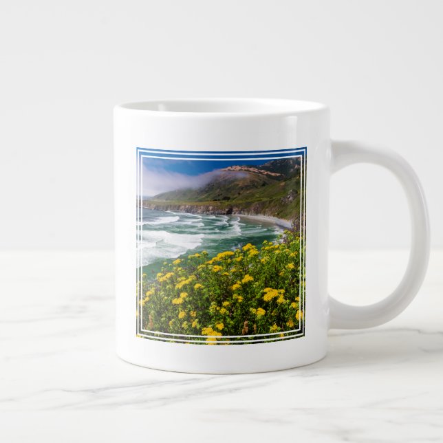 Flowers Above Sand Dollar Beach Large Coffee Mug (Right)