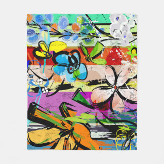 Flowers Abstract, Geometric Lines Composition. Fleece Blanket