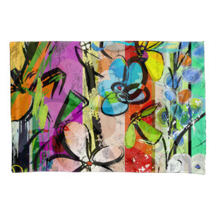 Flowers Abstract, Geometric Lines Composition. Pillowcase