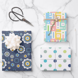 Flowers, Abstracts And Polka Dots Wrapping Paper Sheet