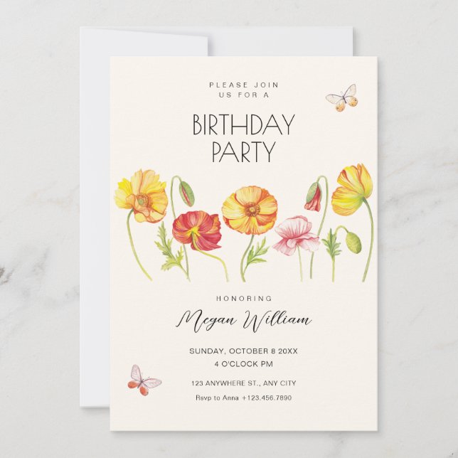 Flowers aesthetic birthday invitation (Front)
