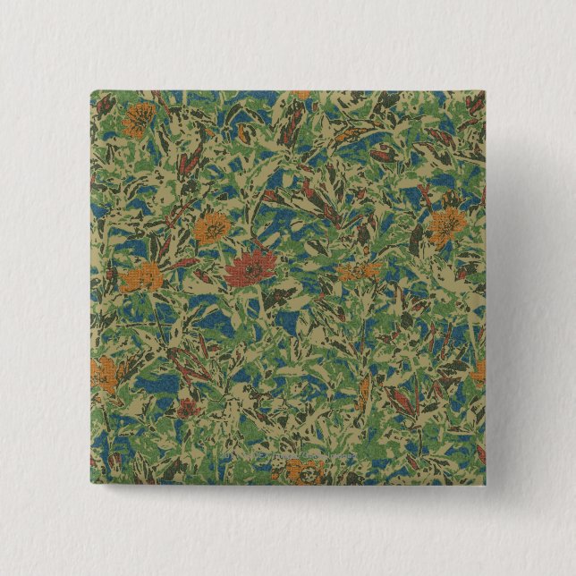 Flowers against leaf camouflage pattern 15 cm square badge (Front)