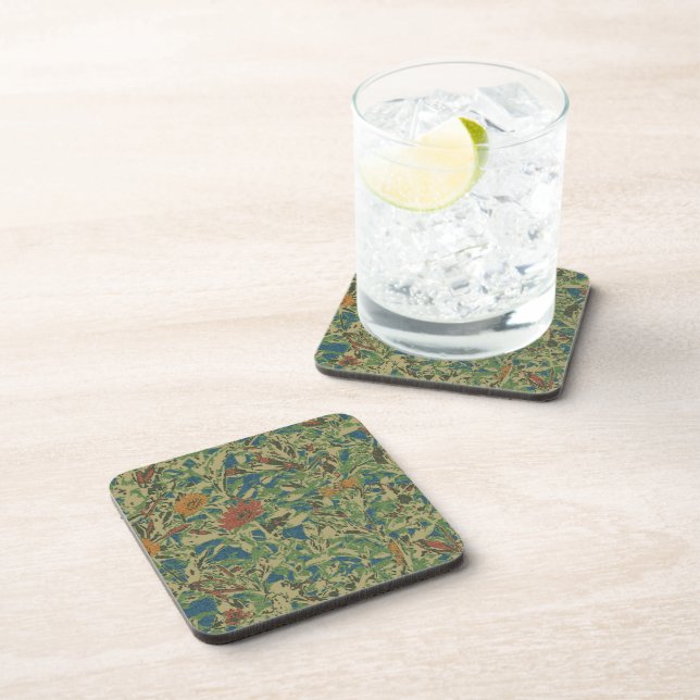 Flowers against leaf camouflage pattern coaster (Right Side)