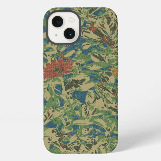 Flowers against leaf camouflage pattern iPhone case (Back)