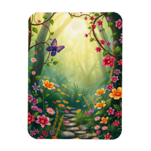 Flowers and a Butterfly in an Enchanted Rainforest Magnet