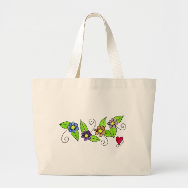 Flowers and a Heart Large Tote Bag (Front)