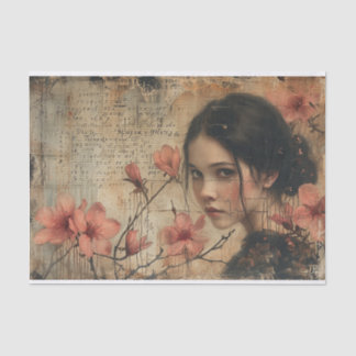 Flowers and a young woman tissue paper