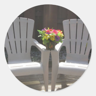 Flowers and Adirondack Chairs Classic Round Sticker