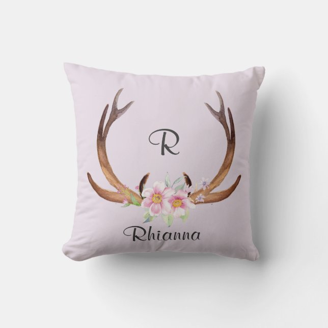 Flowers and Antlers Cushion (Front)