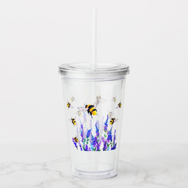 Flowers and Bees Acrylic Tumbler (Front)