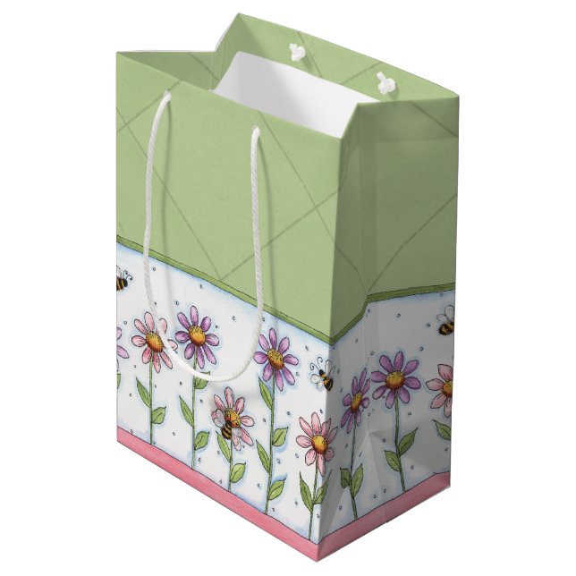Flowers and Bees Medium Gift Bag (Back Angled)